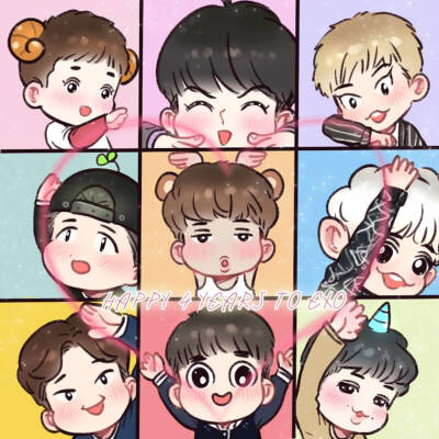 exofanartq版exo0408四周年贺图fanart萌手绘插画by.cookie殿下