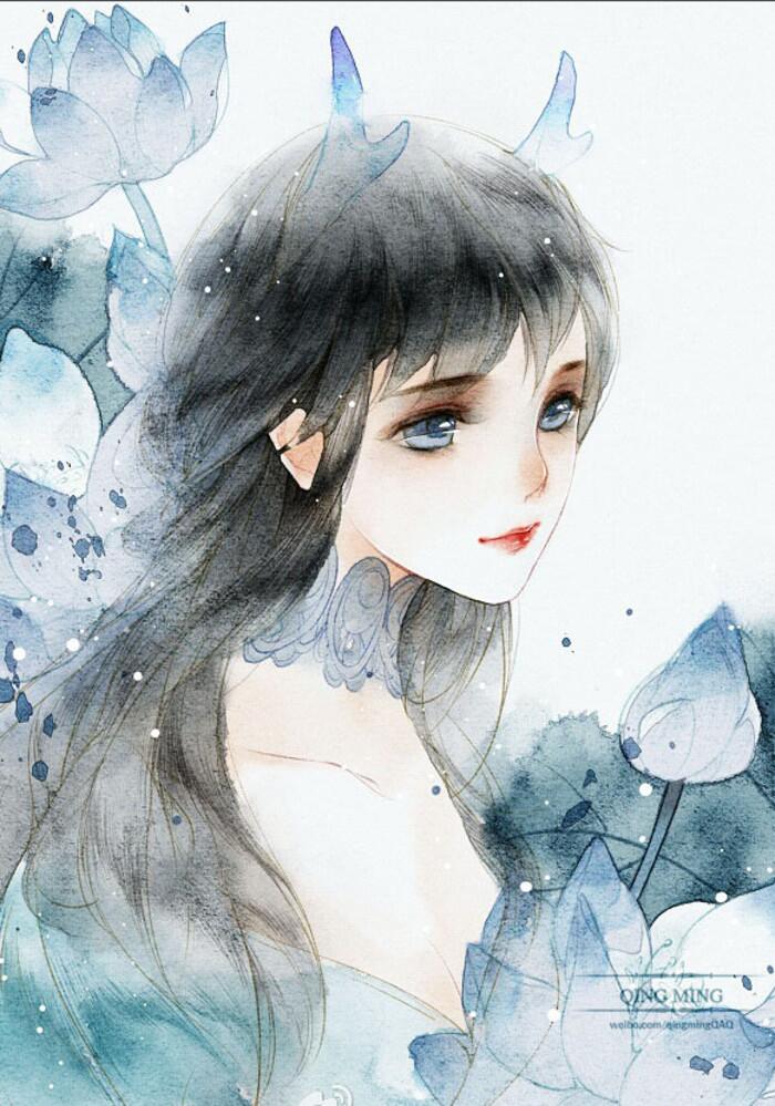 古风仙气女生头像水墨画手绘