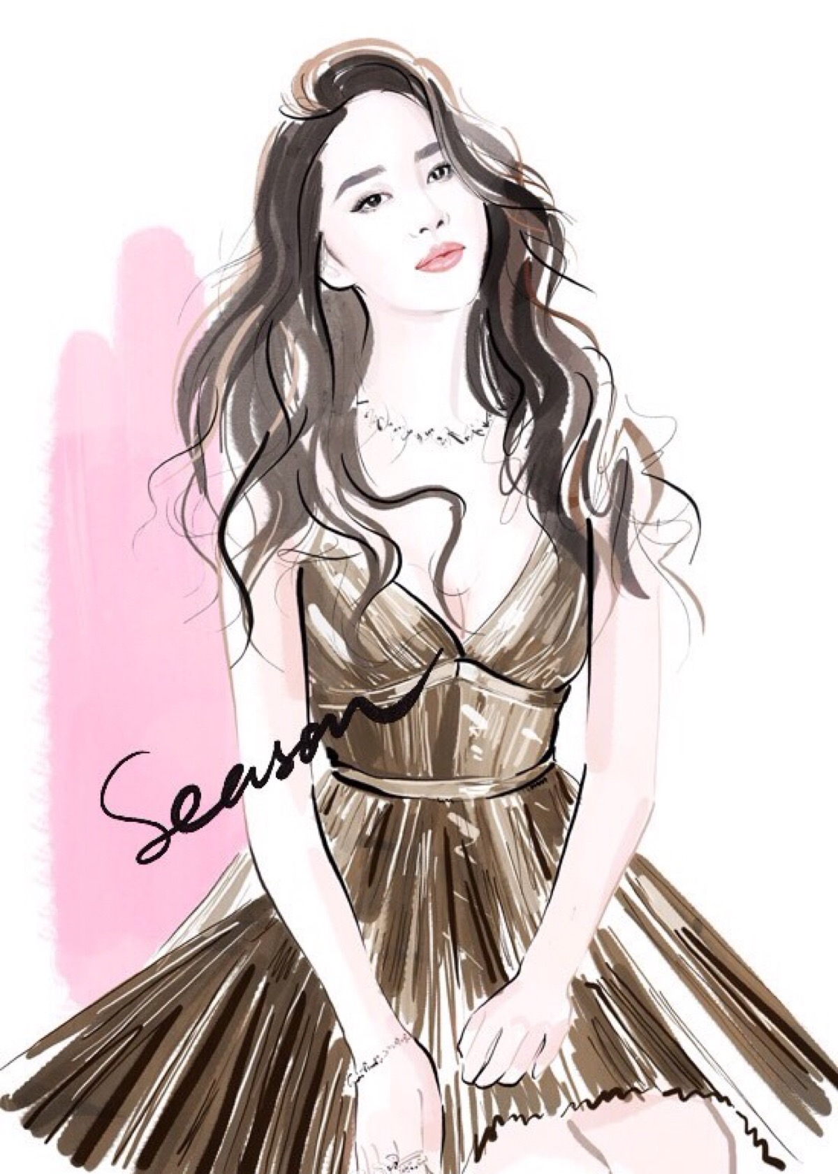 刘亦菲 插画 时装 明星街拍 杂志 服装设计 手稿