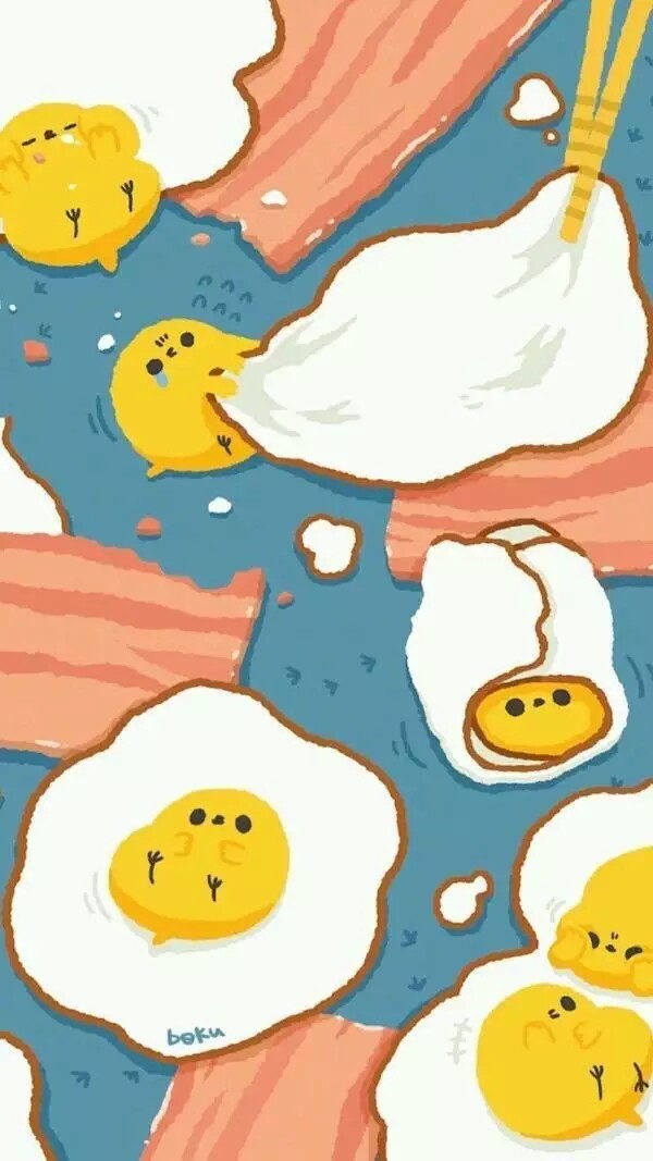 鸡蛋 荷包蛋 简单 纯色 蓝色 搞怪 插画 人物 卡通 个性 可爱 壁纸