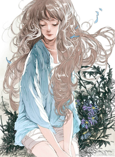 手绘,少女,插画