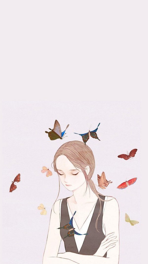 小清新 高清 插画 简洁 女生 呆萌 唯美 可爱 萌萌哒 小清新 壁纸