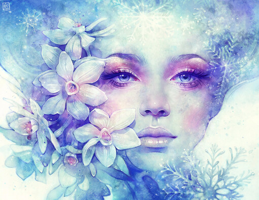 escume (anna dittmann) 水彩唯美人物肖像梦幻插画水仙花插画