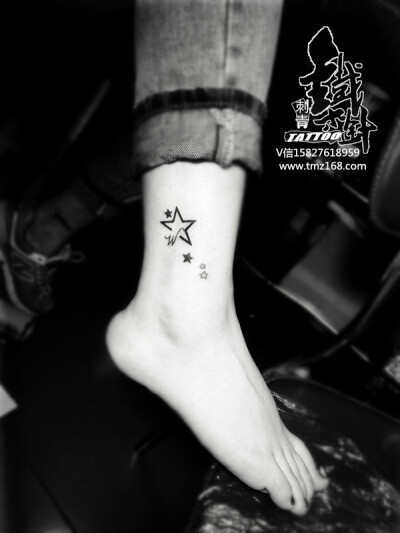 脚踝纹身五角星纹身英文脚踝五角星字母纹身小清新纹身.