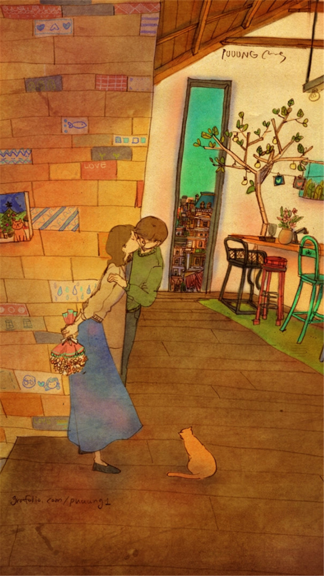 韩国插画师puuung的暖心爱情故事插画 壁纸 … - 堆糖，美图壁纸兴趣社区