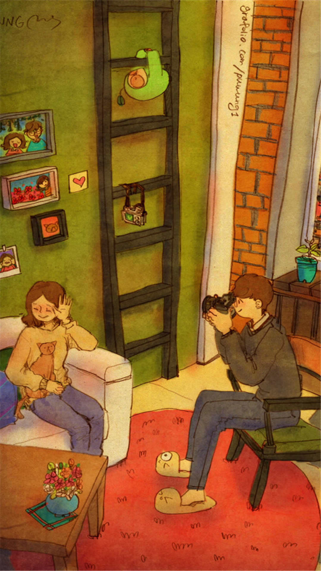 韩国插画师puuung的暖心爱情故事插画 壁纸 - 堆糖，美图壁纸兴趣社区
