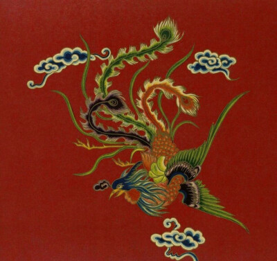图案依次为:降龙,凤,团凤,金鱼,鸳鸯荷花,团鹤,团寿.