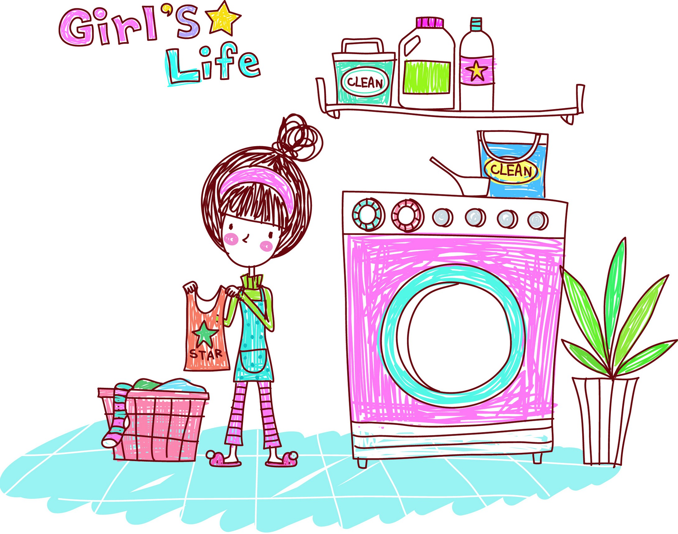 女孩的生活 girl's life 图08 做家务 洗衣服 洗衣机