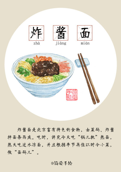 涂鸦绘图 地方特色 吃货福利 水粉彩铅 手帐素材 深夜食堂 炸酱面