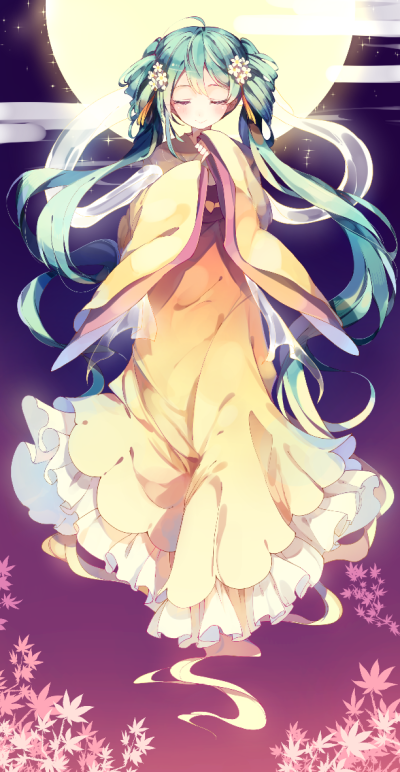 沐湷搬运二次元 初音未来 miku 可爱 中秋明月 唯美 长裙 古装 p站