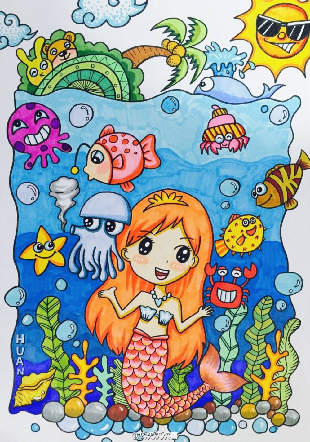 海底世界美人鱼儿童画