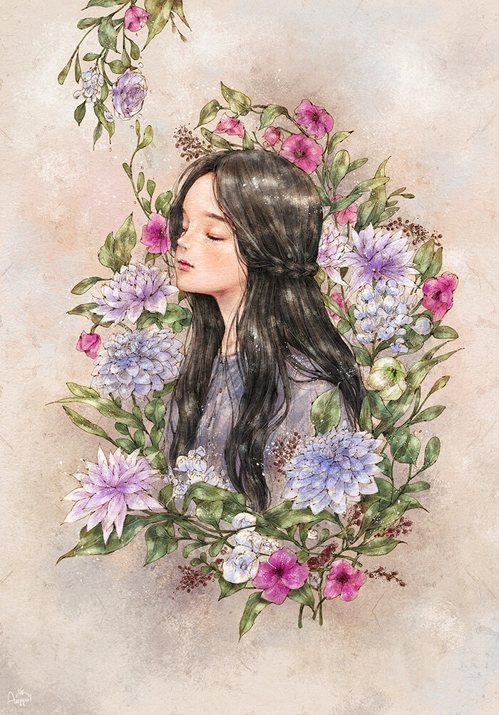 芬芳绽放 少女 鲜花 来自韩国插画家aeppol插画