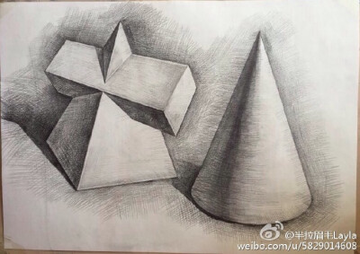 儿童美术##少儿美术# 儿童素描考级,素描几何,穿插体圆锥组合