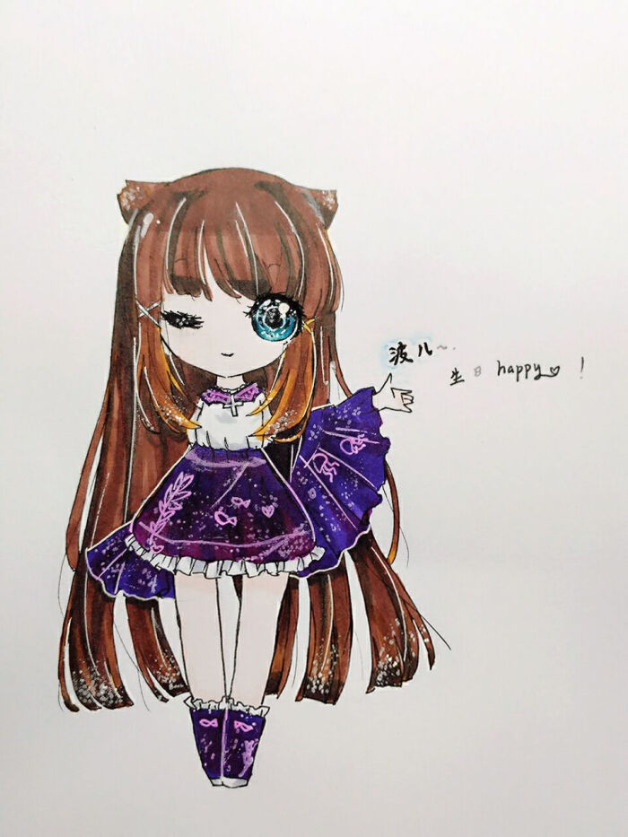 手绘 马克笔 q版 女孩