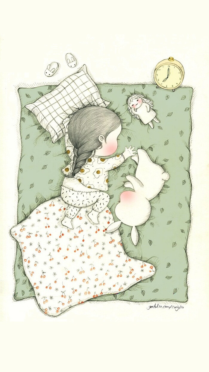 女孩与兔子 暖心插画
