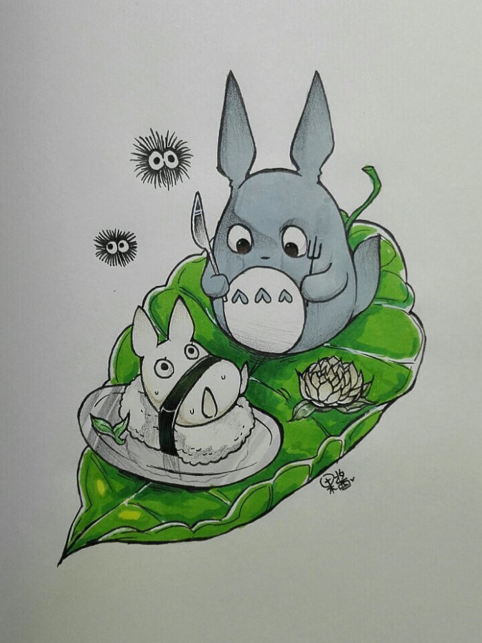 手绘马克笔龙猫