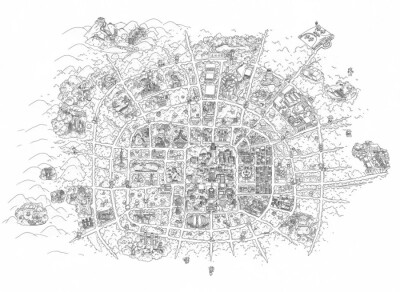 北京手绘地图,线稿,之前发的是老北京城二环,此图已到京郊,头三次来