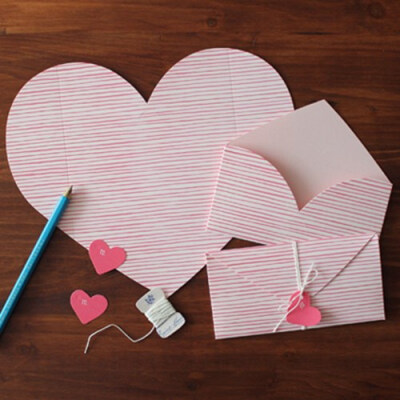 韩国gentlewave甜美粉色条纹心形叠信纸 节日祝福贺卡卡片