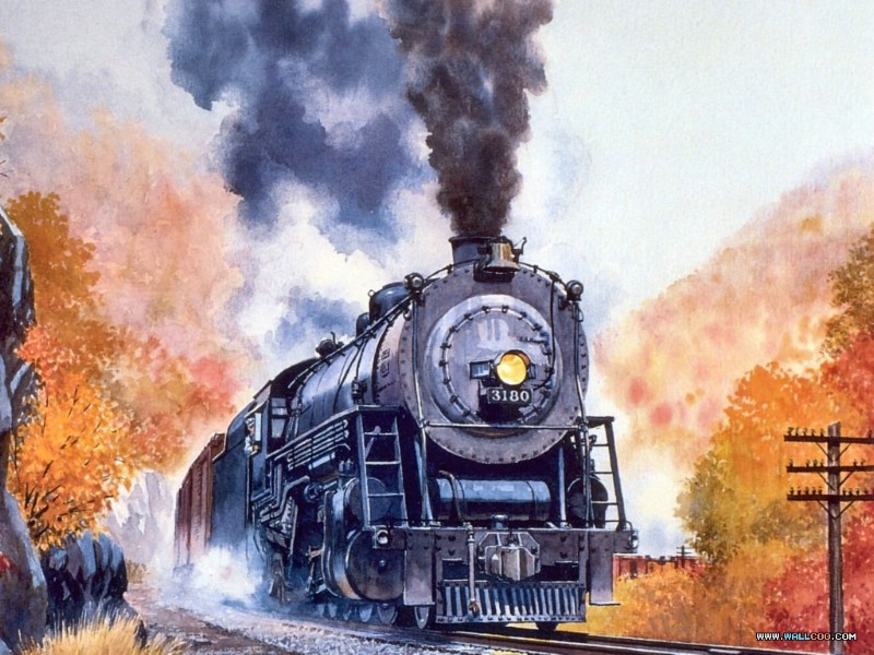 欧美手绘火车壁纸 howard fogg 火车之旅 手绘蒸汽火车图片 railroad