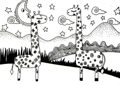 儿童画长颈鹿