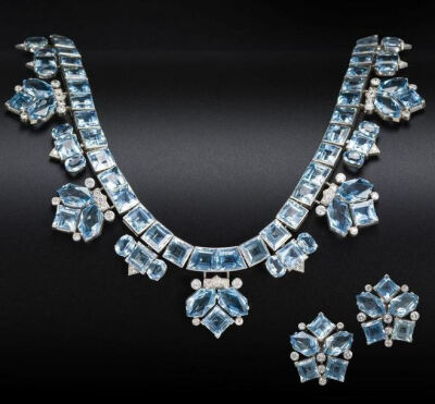 海蓝宝石和钻石套装,卡地亚