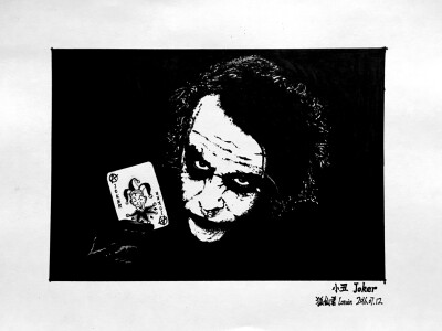 小丑 黑白 素描 线稿 手绘 插画电影 蝙蝠侠 黑暗骑士 小丑joker 版画
