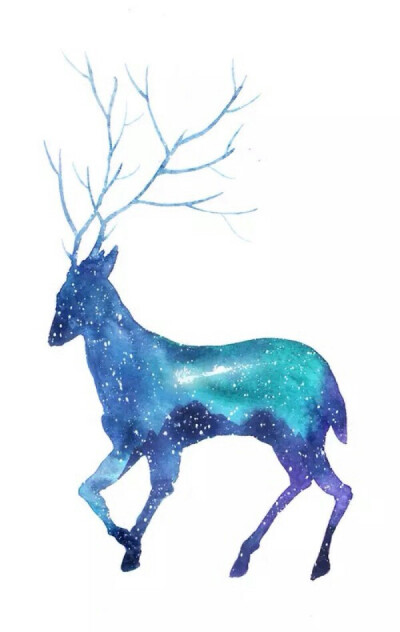 插画 麋鹿 手绘 水彩 星辰鹿