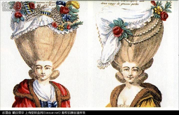 洛可可发型 女式发型 中古时尚 古典 盘发 插画 贵族女子 讽刺插画