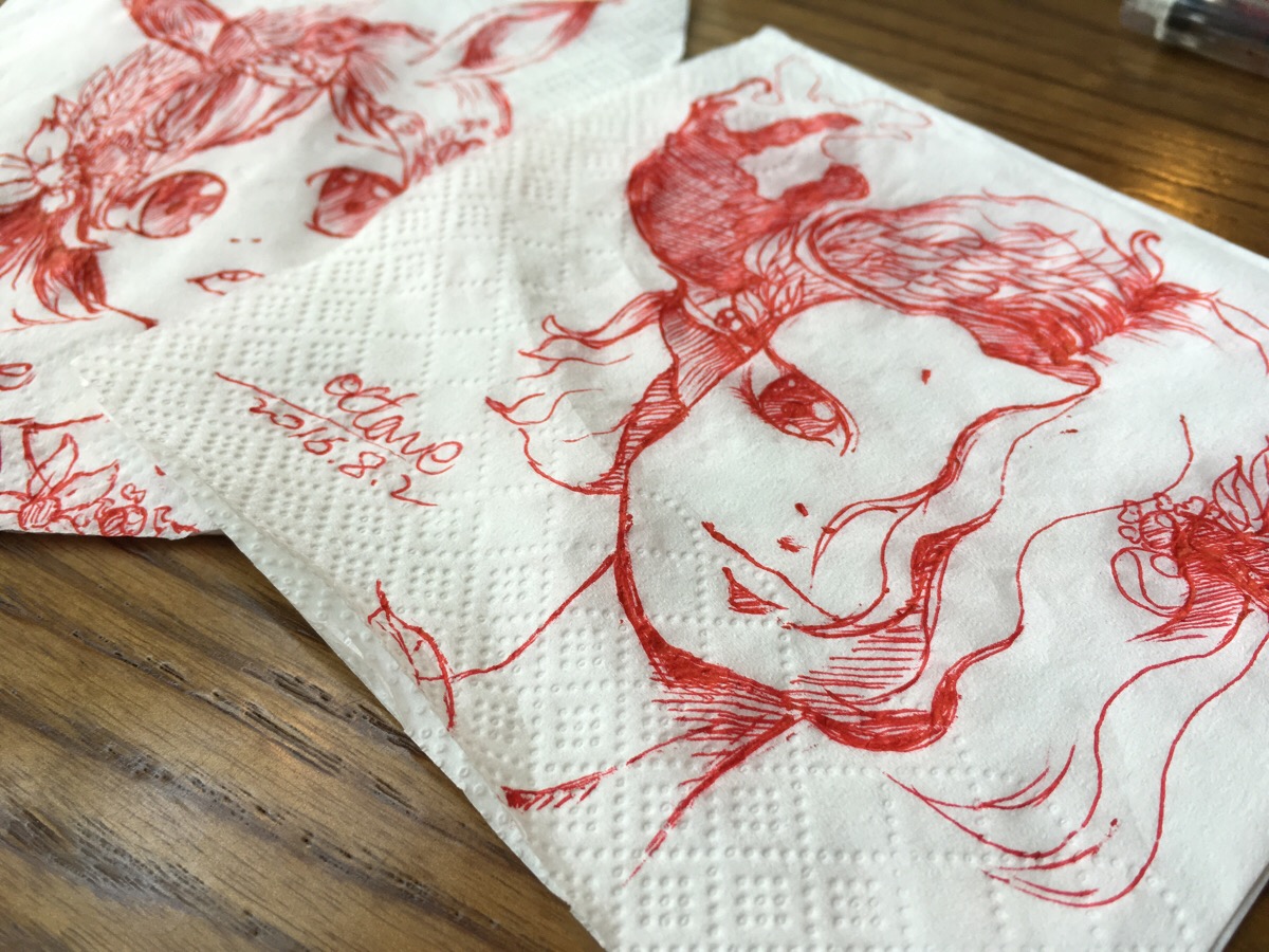 我的餐巾纸用来画画了.