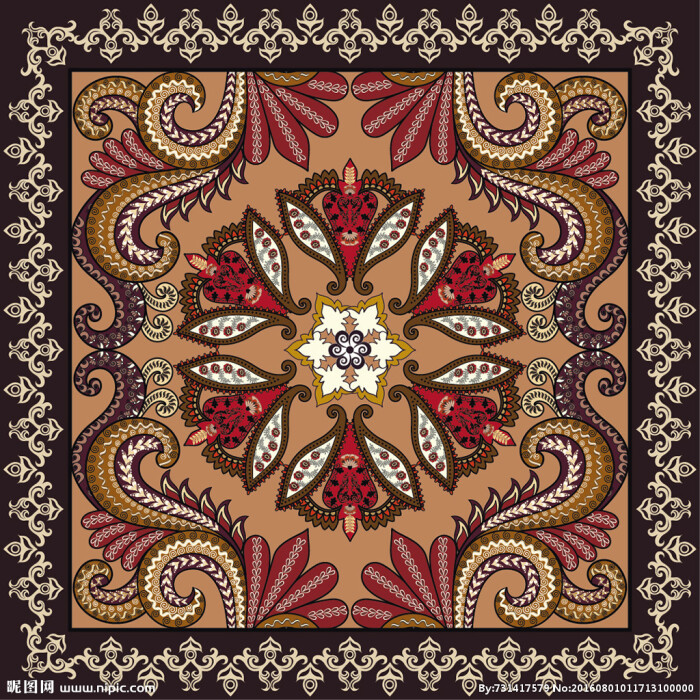丝巾图案装饰 传统装饰植物 地毯花纹 波斯地毯 疆界服饰花纹 方巾
