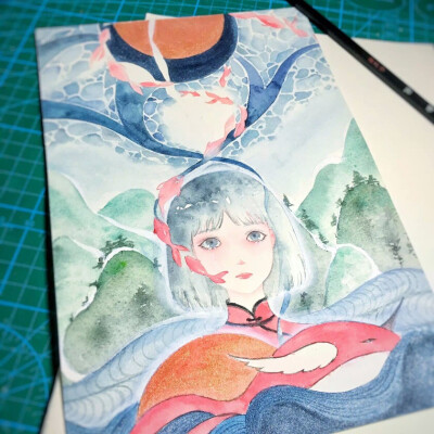 手绘 水彩 插画 大鱼海棠 椿