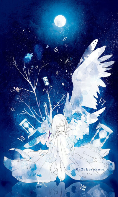 动漫 插画 唯美 小清新 星空 水彩