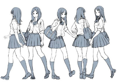 sai资源库# 动漫女高中生制服绘画参考,拿去练习