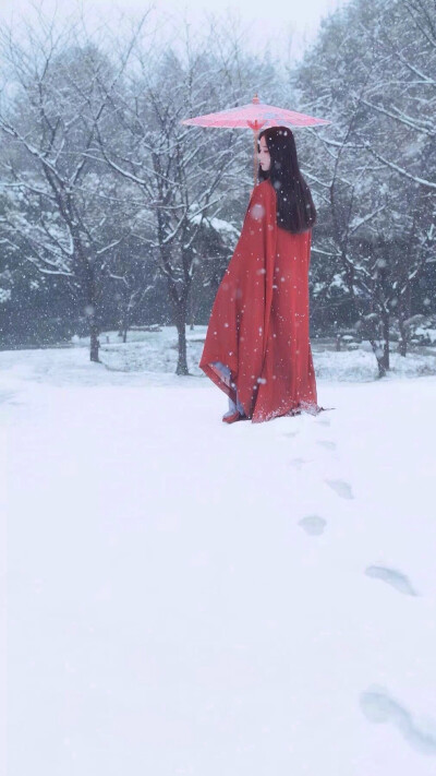 大图 壁纸 意境 女生 唯美 下雪