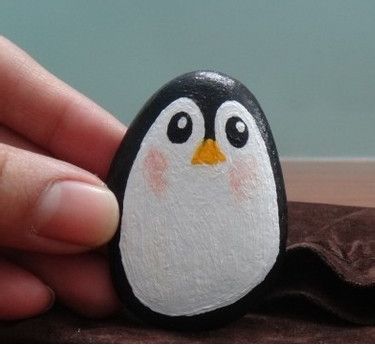石头画,小企鹅