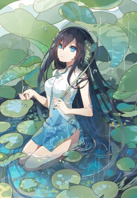 荷叶女生古风长发黑发