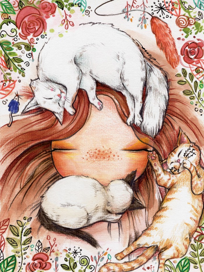 午睡来自画师luna女孩和猫的照片日记系列插画作品