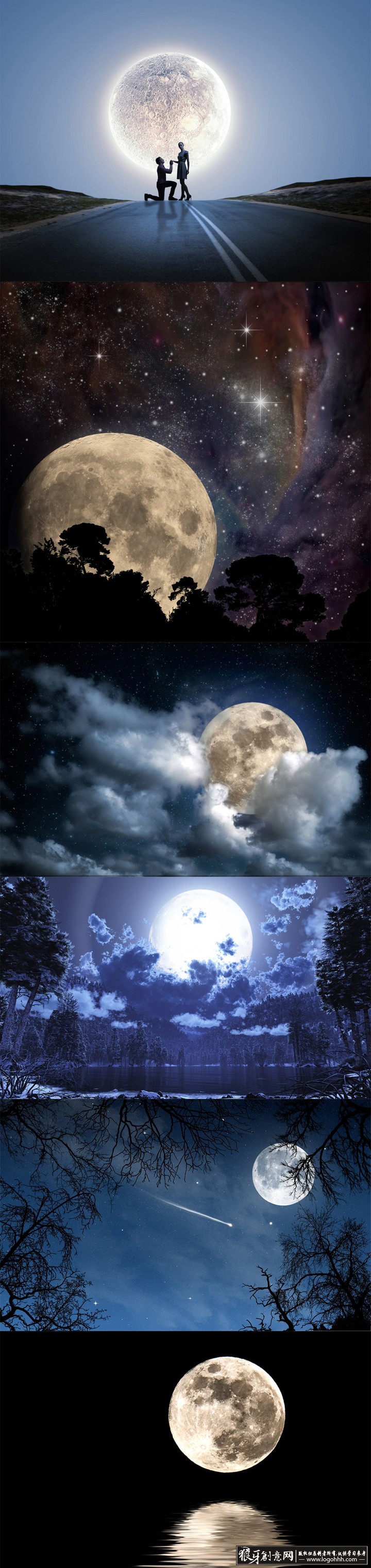 唯美星空夜色高清背景 圆月亮夜空夜晚 宇宙太空月光月球 梦幻背景