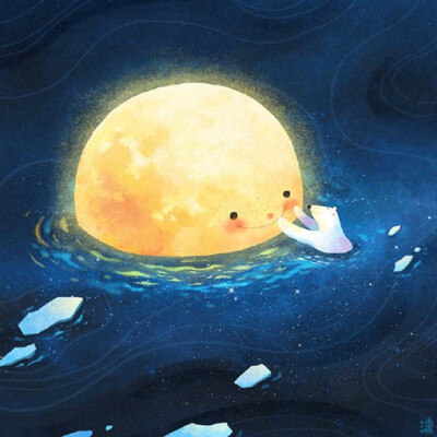 来自插画师little oil的童话系唯美梦幻插画,月亮,星空与梦境,仿佛在