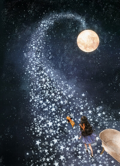 月亮的幻想_踏上银河桥 ~ 来自韩国插画家aeppol 的「森林女孩日记