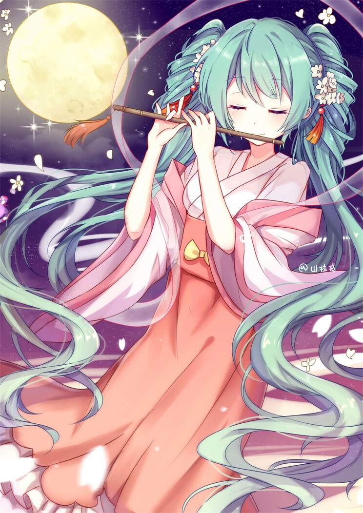 『沫沫』动漫原创 插画手绘 二次元 少女 唯美 萌 中秋 初音