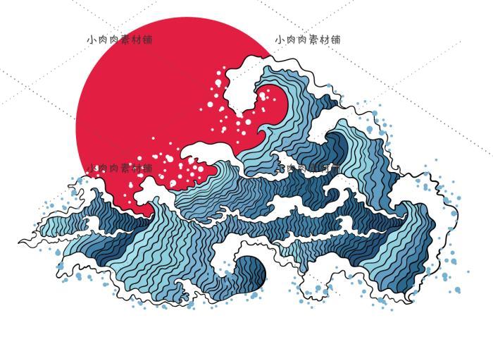 日本旅行特色景点元素建筑水墨彩和风浮世富士山鸟居矢量素材ai43