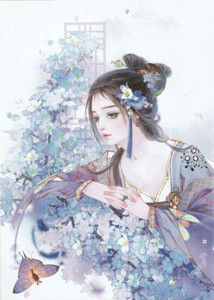 古风 水彩 彩绘 唯美 美人 〔 虞美人 〕画楼西畔桂堂东,伊人东亭笙箫