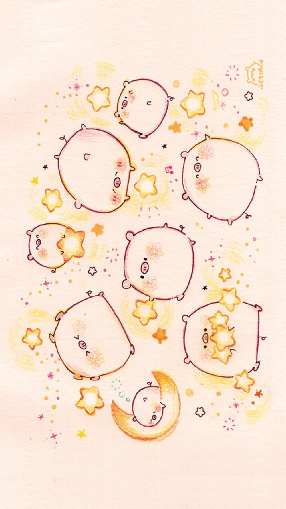 粉红小猪 手绘 猪 可爱的卡通猪 手机 壁纸 卡通图片 二次元 平铺