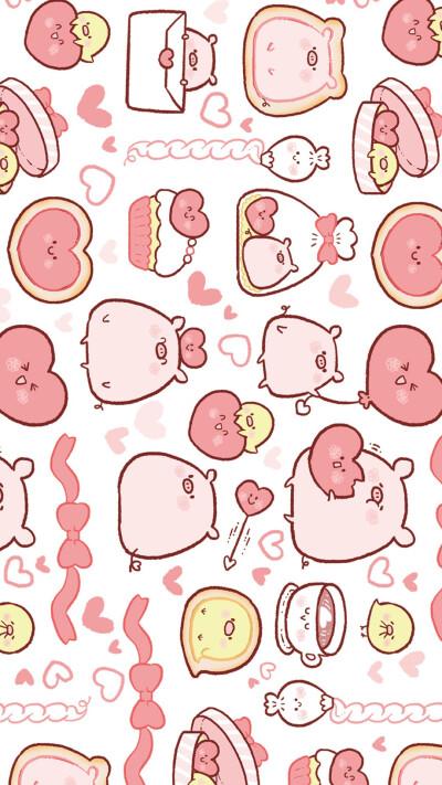 粉红小猪 爱心 蛋糕 蝴蝶结 猪 可爱的卡通猪 手机 壁纸 卡通图片 二