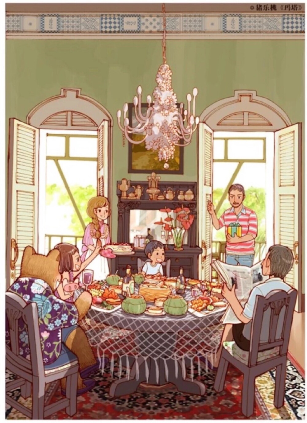 家人 礼物 大餐 猪乐桃 手绘 粉小猪 可爱的卡通猪 手机 壁纸 卡通