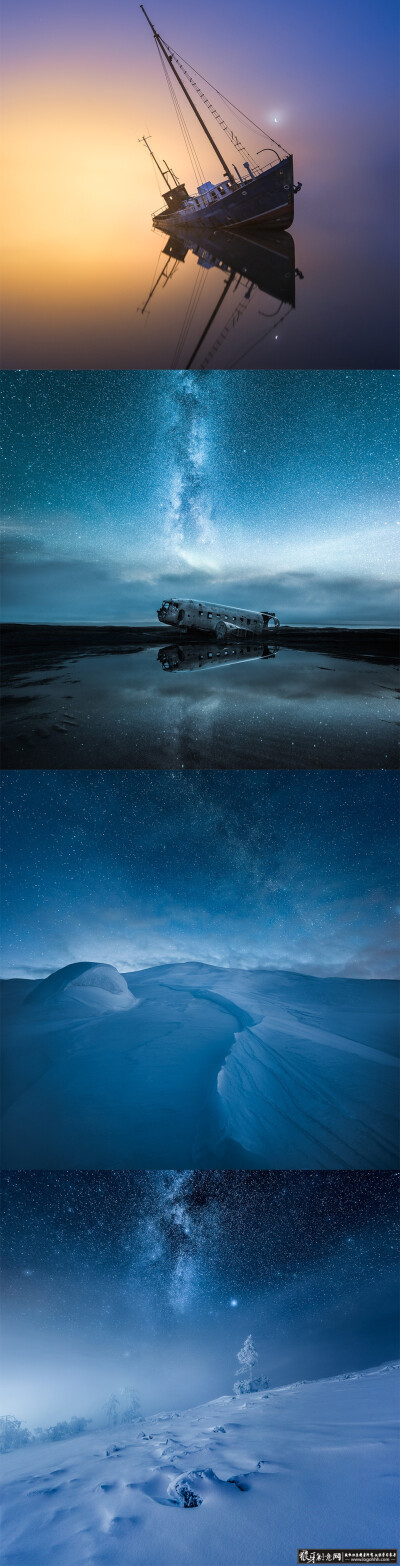 艺术摄影 船 星空 夜空 创意星空海报设计 极光 酷炫星空合成广告