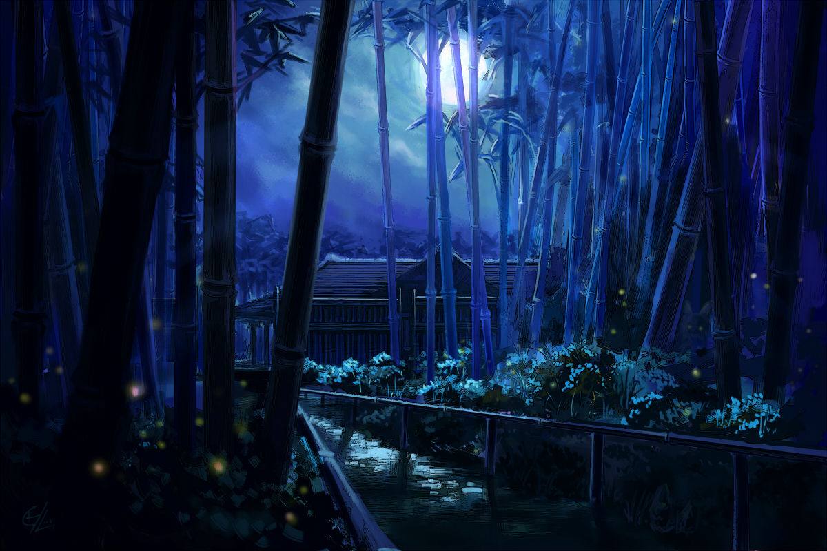 月光安静地笼罩着静谧的竹林【pixiv id 堆糖,美图壁纸兴趣社区