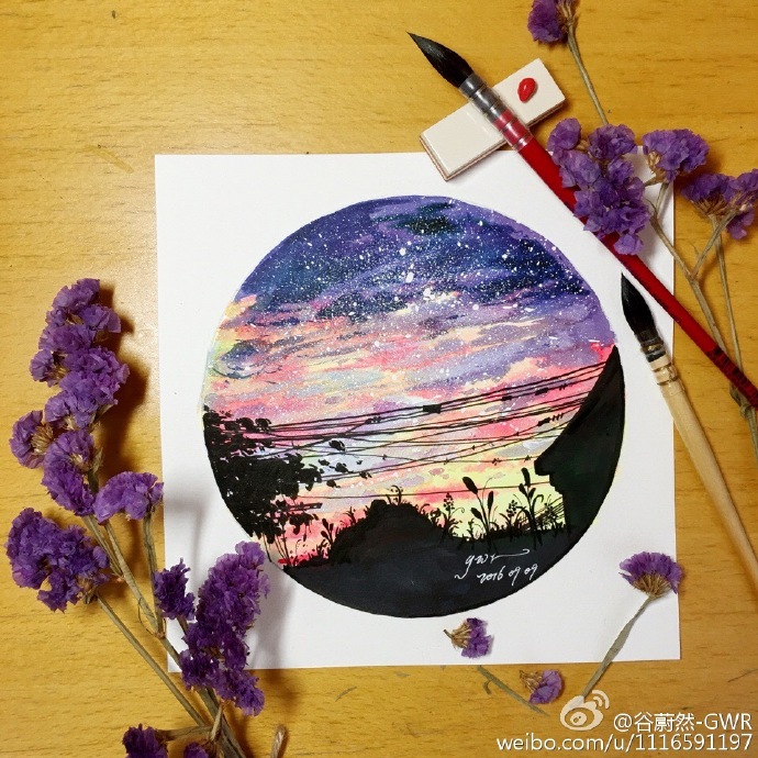 水彩星空风景#每日一画##每日一水彩# 彩色部分:吉祥颜彩 樱花固彩