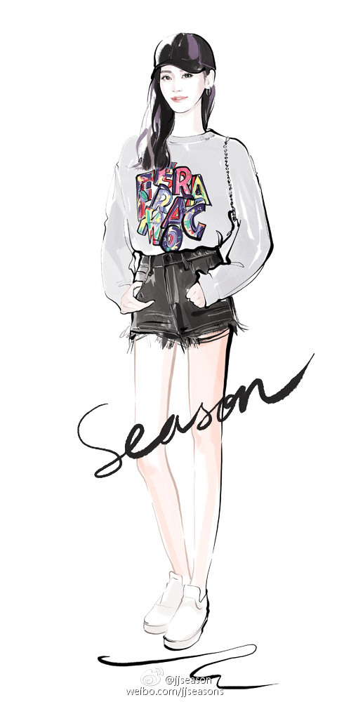 jjseason插画##season街拍插画# ----- @ming奚梦瑶 彩色字母卫衣